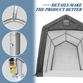 COVERONICS 7' x 12' Outdoor Storage Shed - Heavy Duty Portable Shelter Carport with Ventilation Windows and Roll-up Doors, Storage Shelter Tent for Motorcycle, Bike, Lawnmower and Garden Tools, Grey
